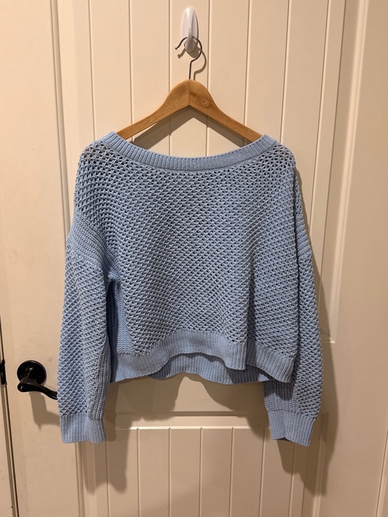 Pink Rose Sweaters - Pink Rose Light Blue Open-Weave Crewneck Sweater